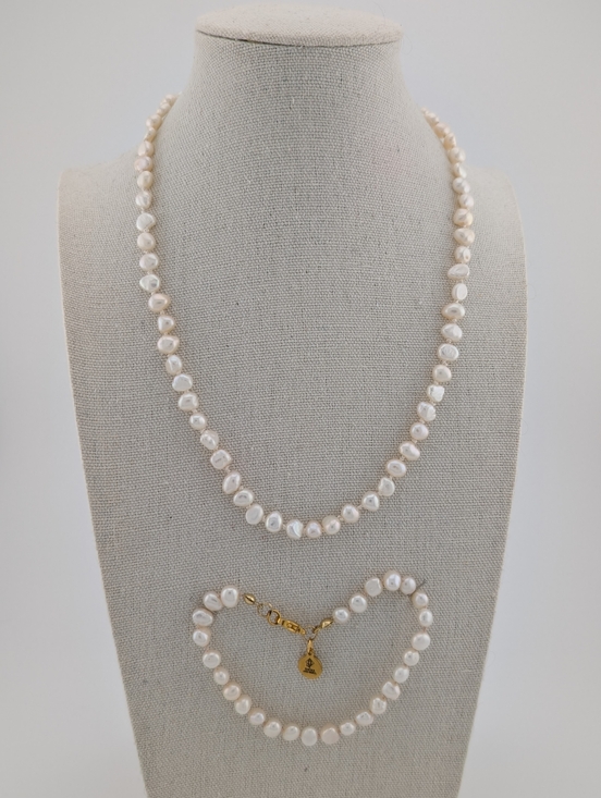 Handmade Jewelry - Hand Knotted Pearl Necklace & Bracelet - Artisan Jewelry - F006